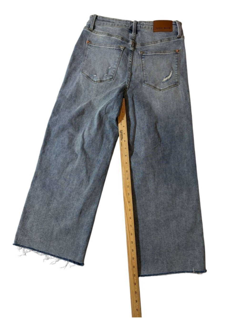 Judy Blue High Waist Wide Leg Crop Jeans Raw Hem Stretch Denim Size 7 28 - Picture 7 of 8